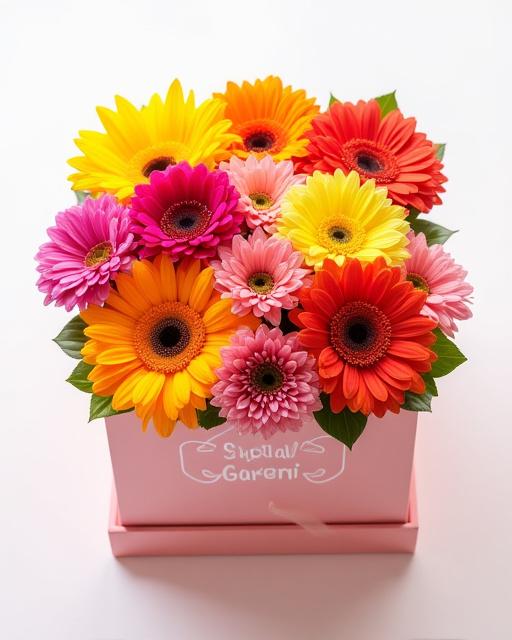 贈り物に最適な色とりどりのフラワーボックス