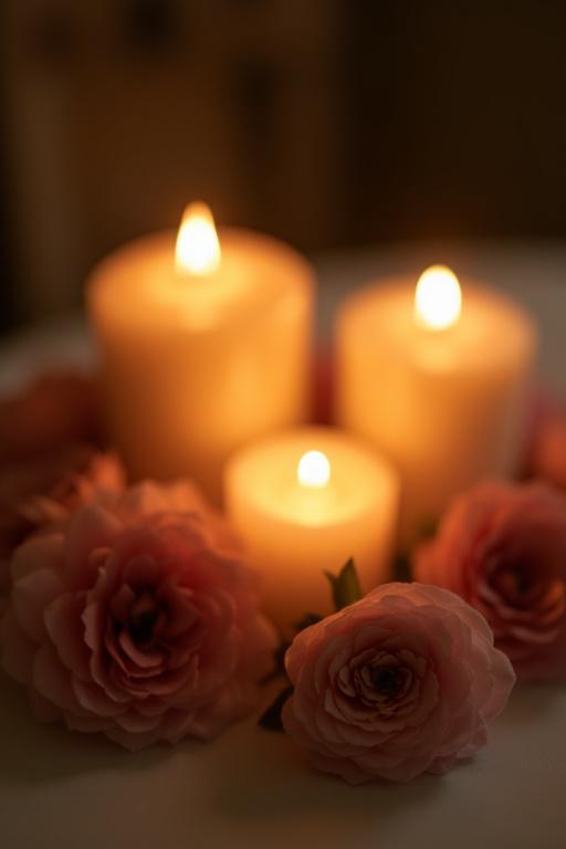 ロマンチックな雰囲気を醸し出すキャンドルと花のセンターピース